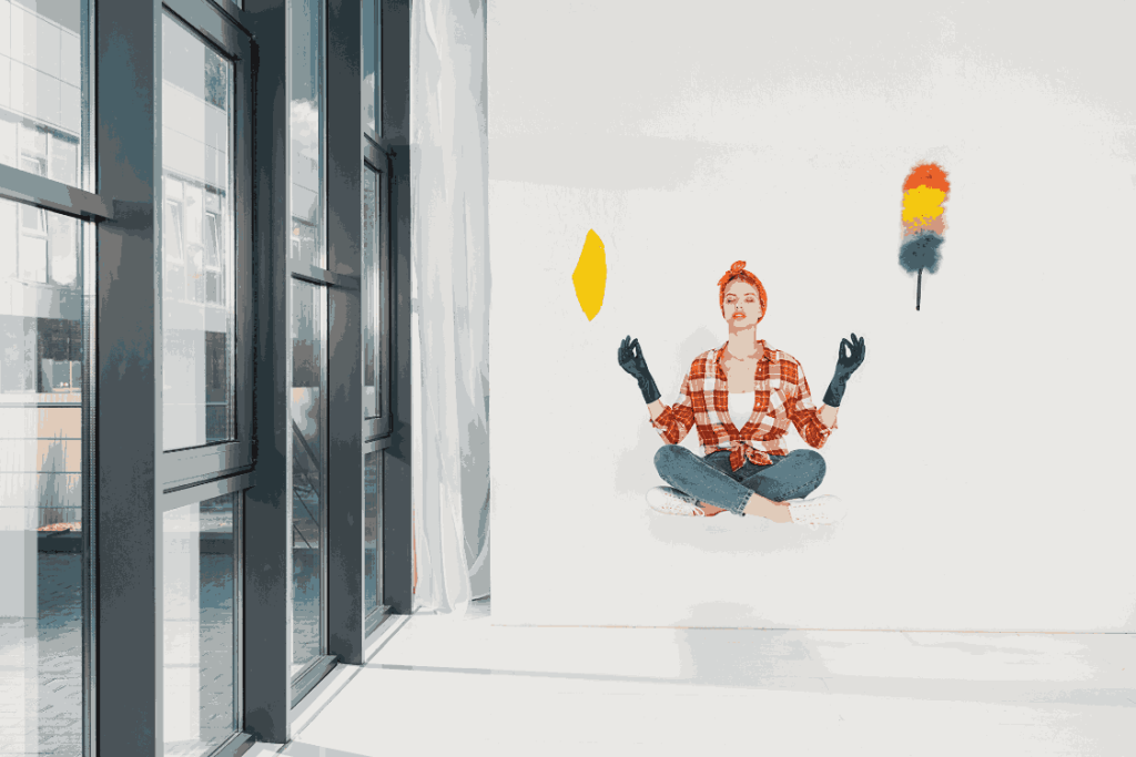 Why Smart Businesses Are Using Custom Wall Graphics to Wow Visitors 1 A woman on the floor, using a broom and a paintbrush, engaged in a creative cleaning or art project.
custom wall graphics