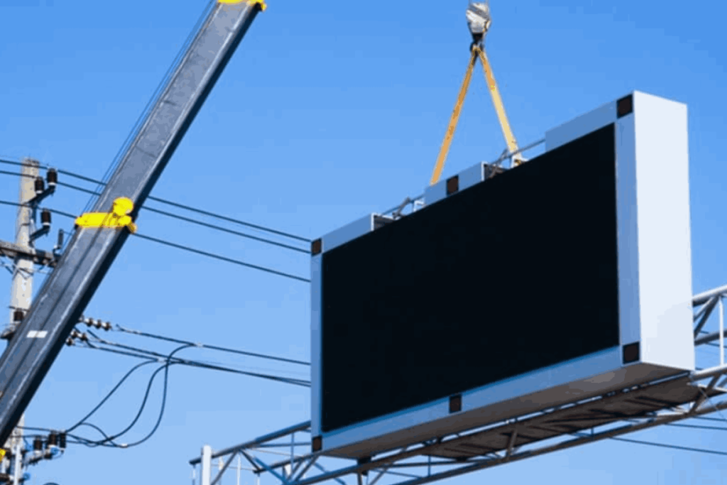 Business Signs Outdoor: A Guide to Choosing the Best Ones 1 (This image is showing a outdoor sign board being installed)