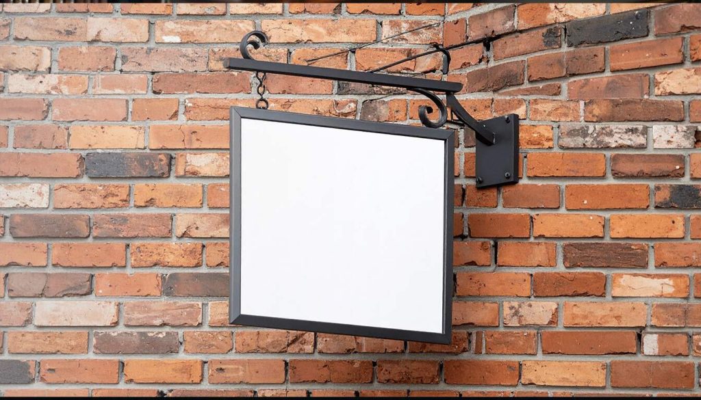 What Exactly is an Aluminium Tray Sign? 2 (A blank sign hangs against a textured brick wall, inviting creativity or messages to be added.)aluminium tray sign