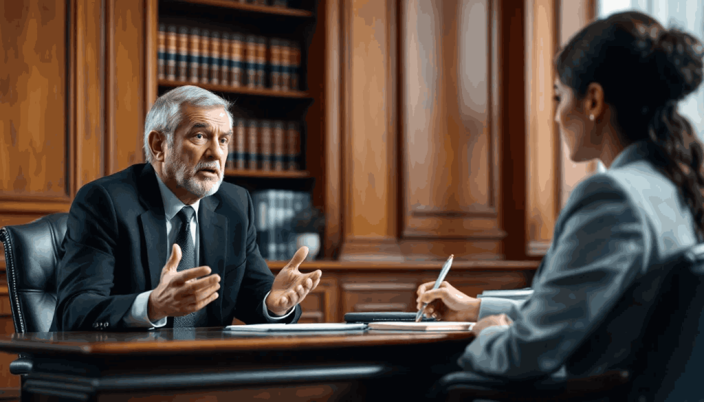 A client sitting across from a solicitor in an office discussing the appeal process, illustrating guidance and procedures under the first tier tax tribunal rules.