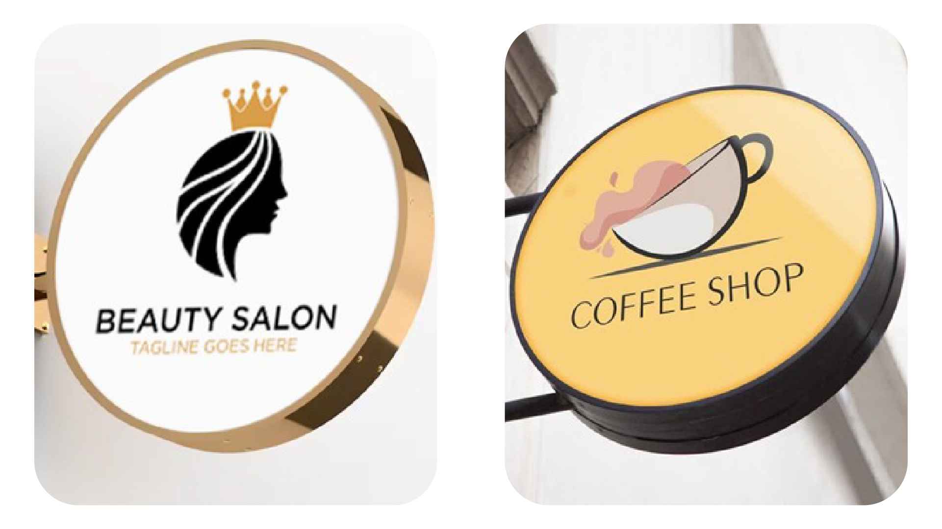 Double-sided round projection sign for retail and shopfront branding