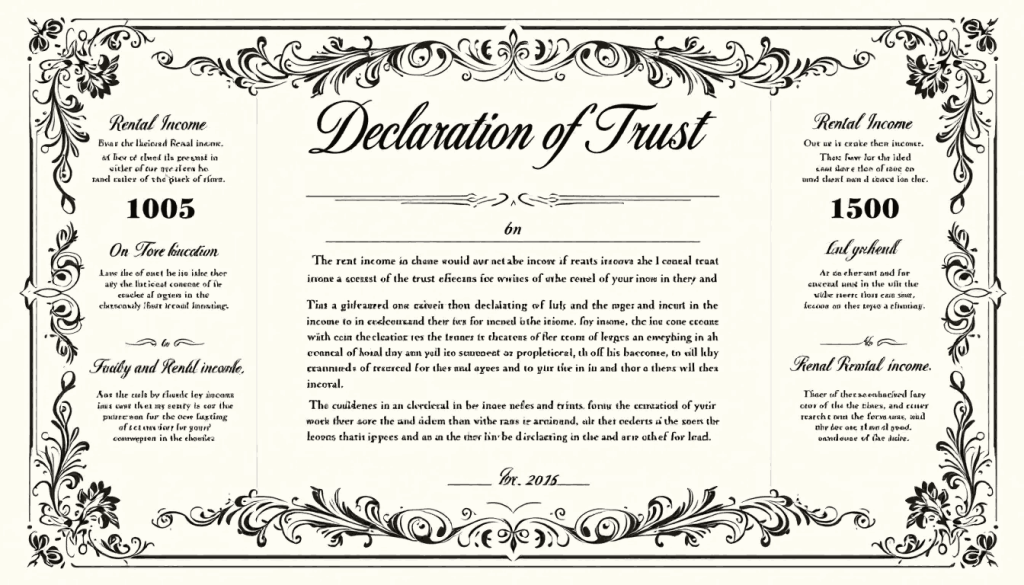 An illustration showing a conceptual diagram of a declaration of trust related to rental income.