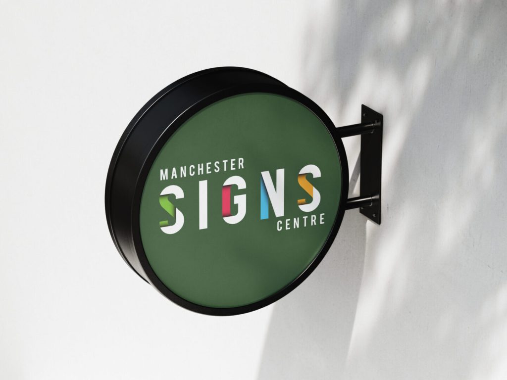 Round wall-mounted projection sign for business branding