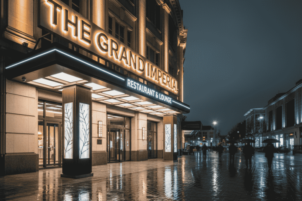Illuminated Outdoor Signs: Types, Benefits, and Installation Best Practices 1 Vibrant LED neon signs attracting customers to a cafe storefront.