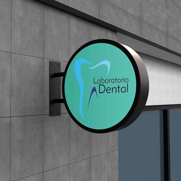Round wall-mounted projection sign for dental clinic branding