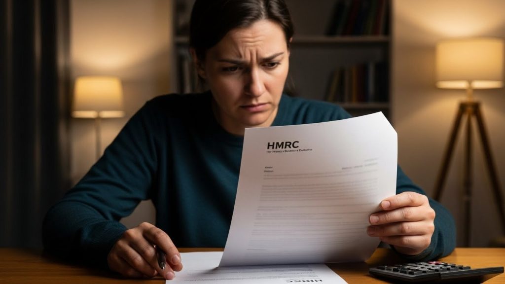Person looking worried while reading an HMRC tax enquiry notice.