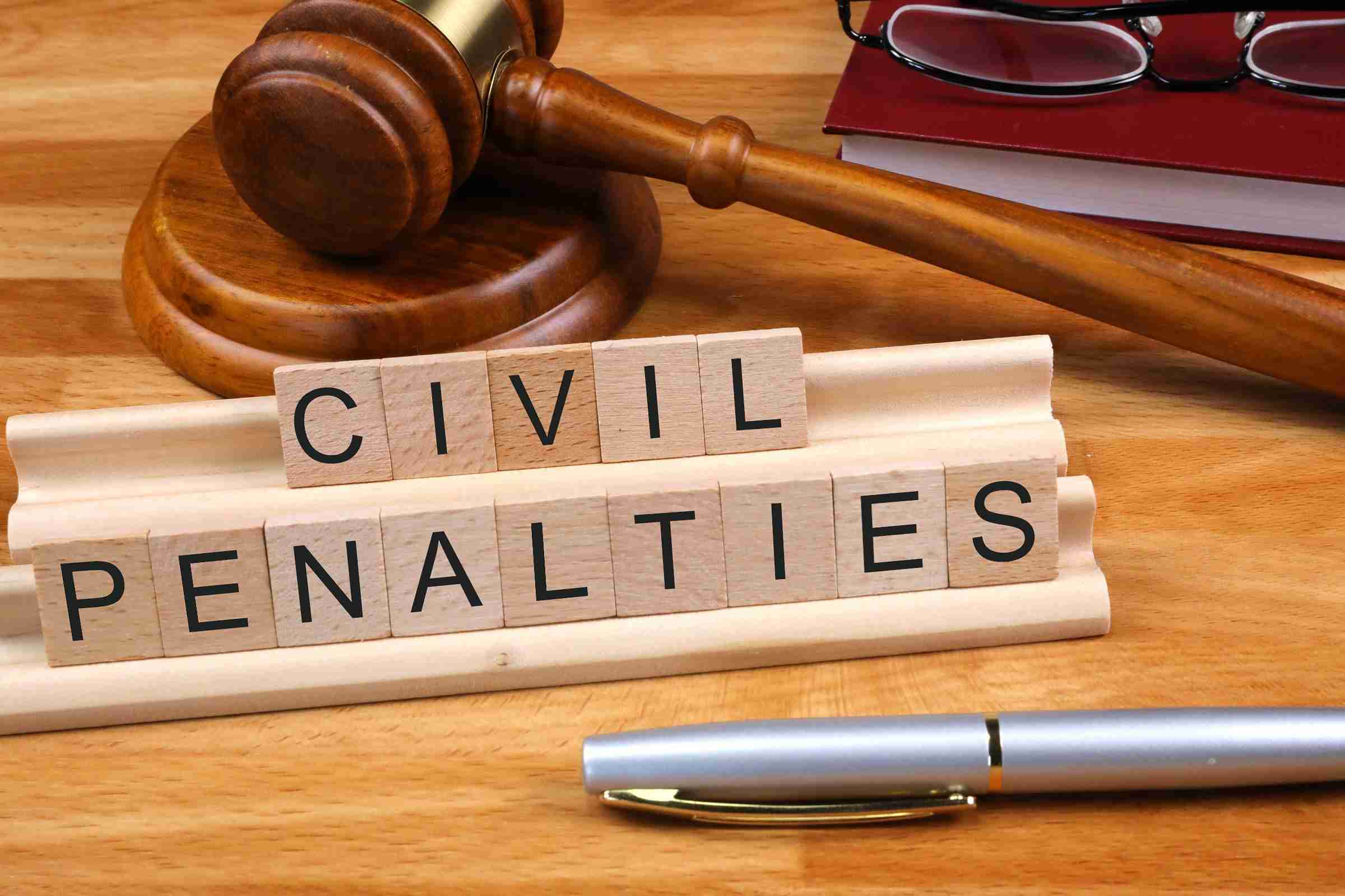 Civil penalties in UK depicted through a graphic showing fines and legal consequences for various offenses.