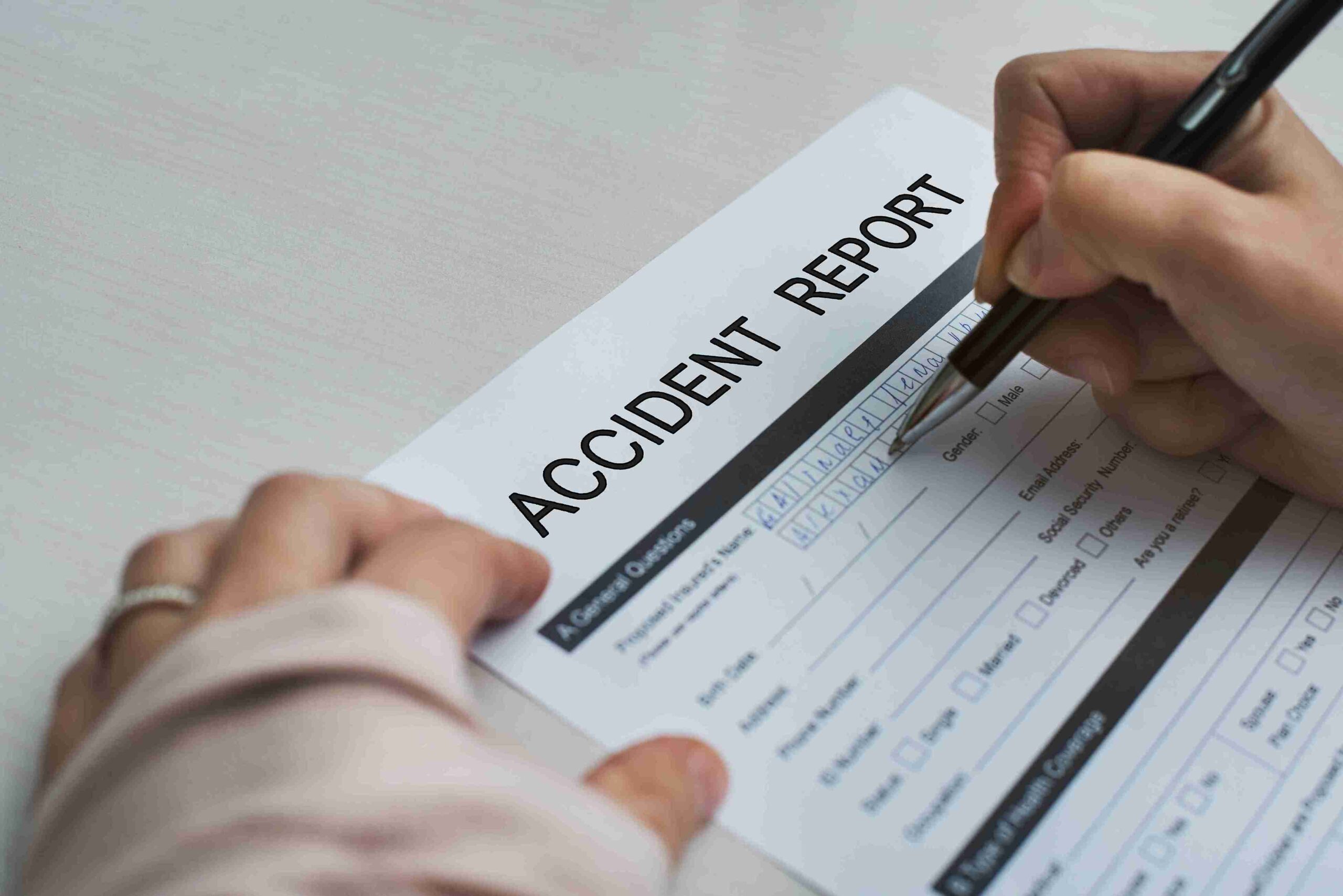 Image showing steps to obtain an accident report, including forms, contact information, and submission guidelines