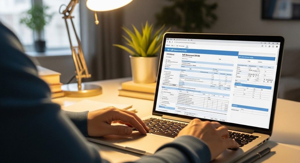 (UK landlord completing HMRC Self Assessment online, demonstrating the process of reporting and declaring taxable rental income.)what counts as rental income