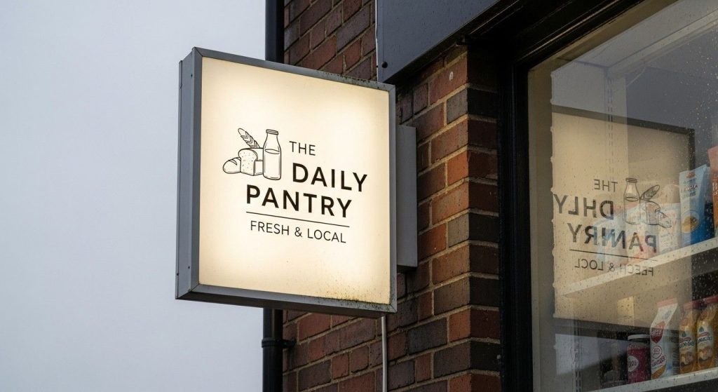 Illuminated Signs for Businesses: Light Boxes, Neon & LED Signs Compared 2 Slim LED lightbox sign mounted on a UK shop wall providing uniform illumination for visibility and branding.