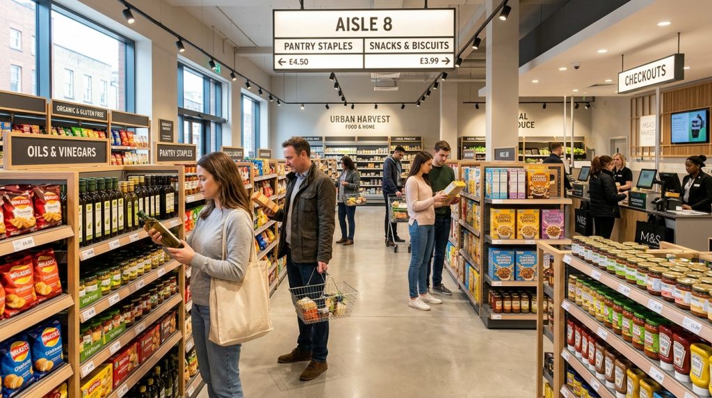 Top 10 Visual Merchandising Tips to Increase Retail Sales in 2026 4 Modern UK retail store interior with neatly organised shelves, clear signage, attractive lighting and customers browsing products for effective visual merchandising.